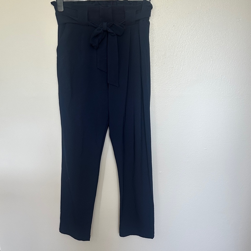 Paperbag Waist Tie-Belt Trousers - Black